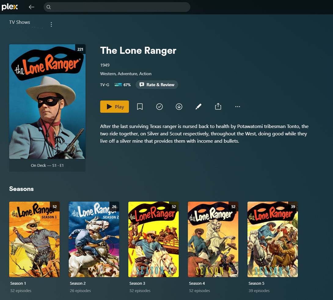 The Lone Ranger TV Series on USB Flash drive