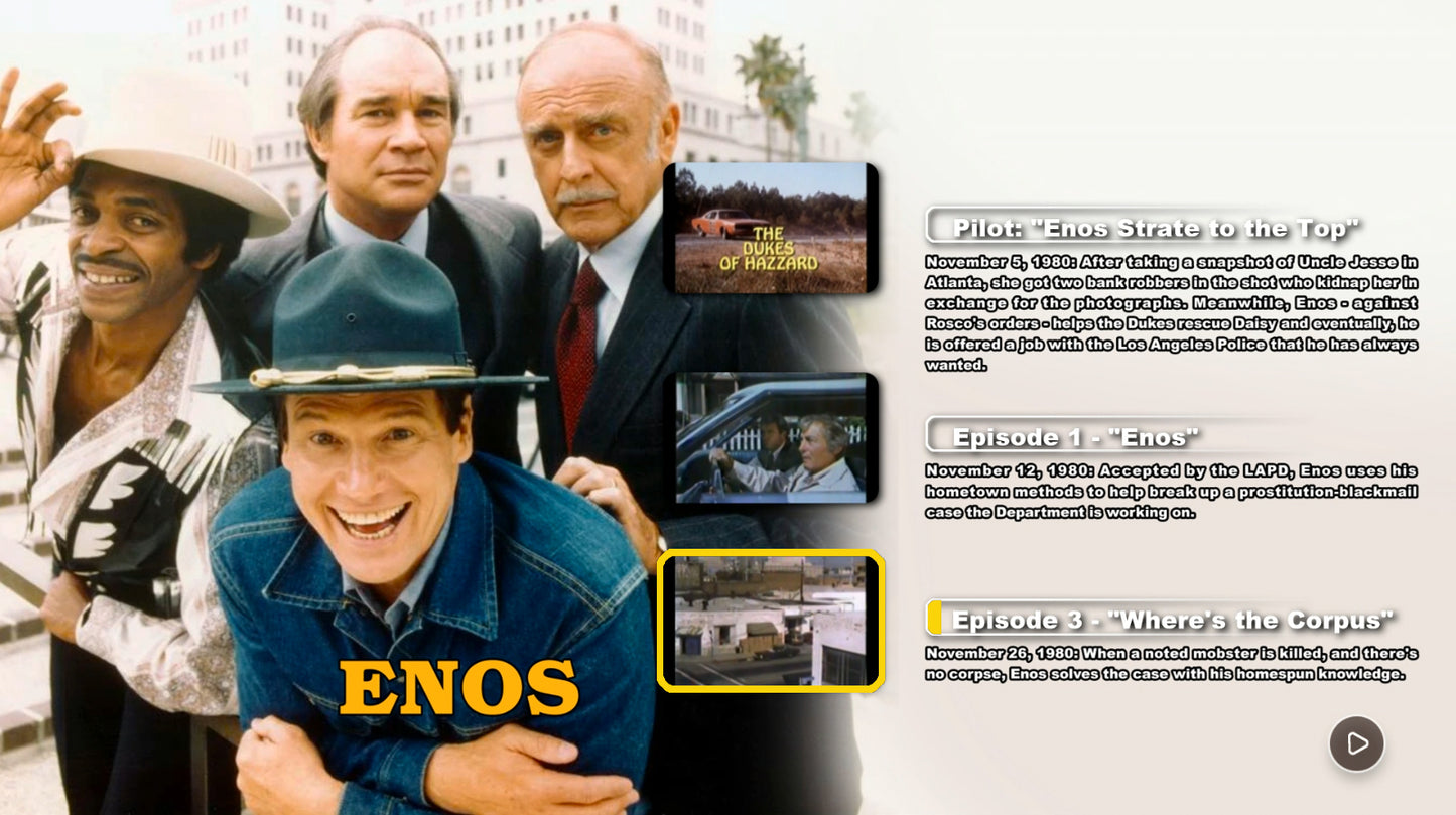 Enos: The Almost Complete Series (12 of 18) on one Blu Ray disc