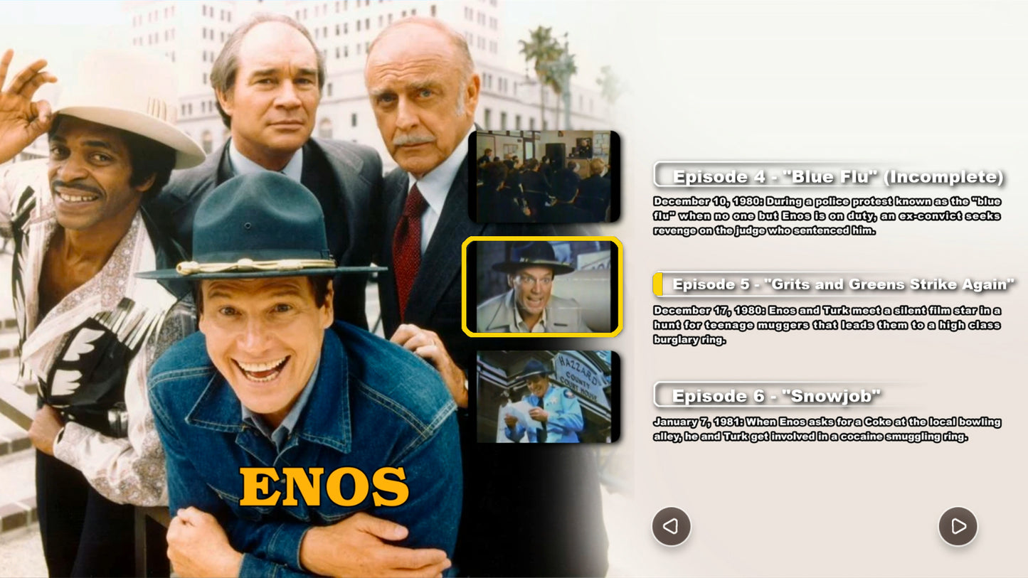 Enos: The Almost Complete Series (12 of 18) on one Blu Ray disc